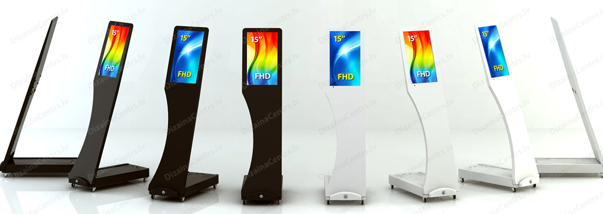 Digitalie reklamas stendi 15 FHD Video Skarienjutigie touch Mobili 2023
