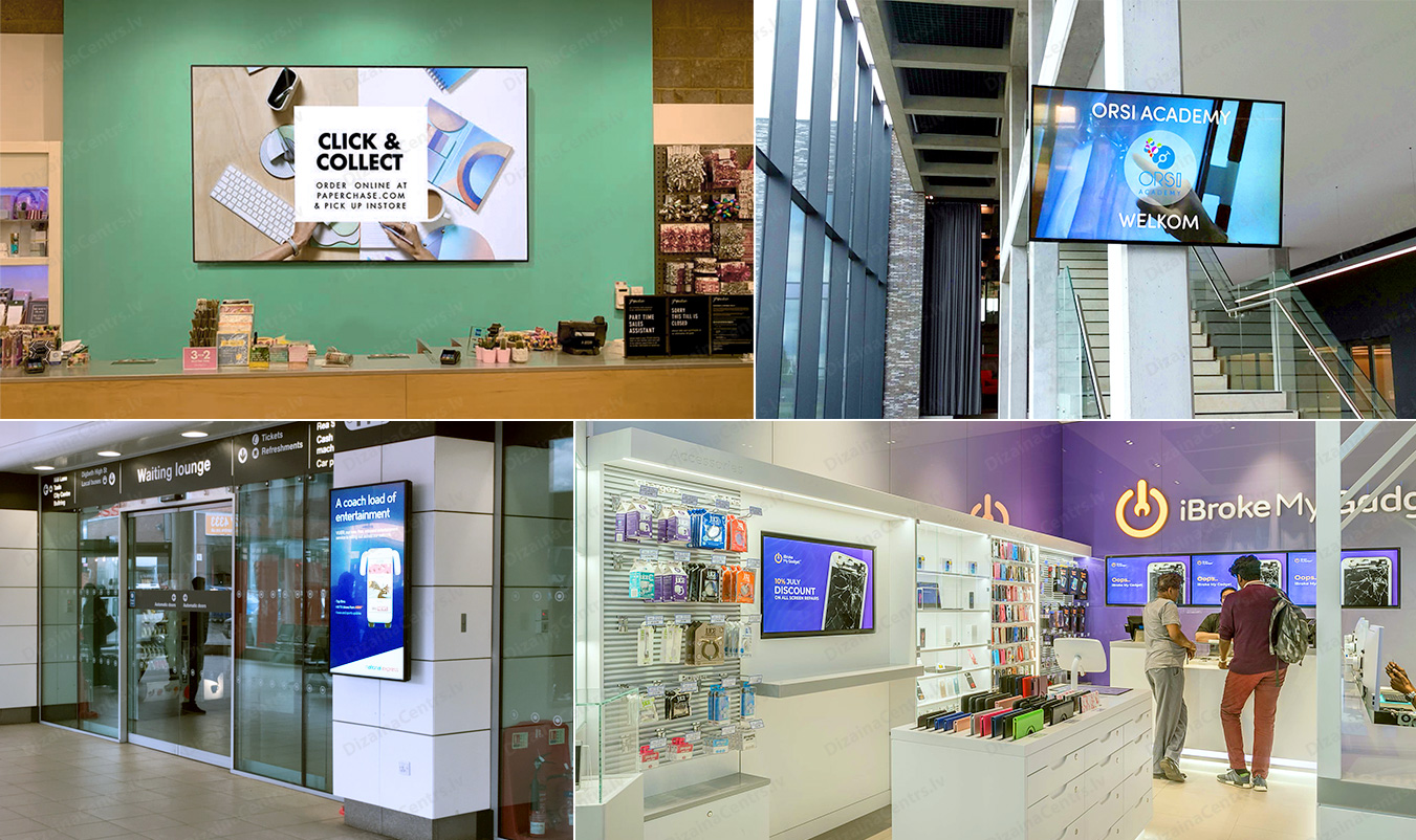 Monitori reklamas video Digitalnie ekrani nastennie Digital screens displays 2025