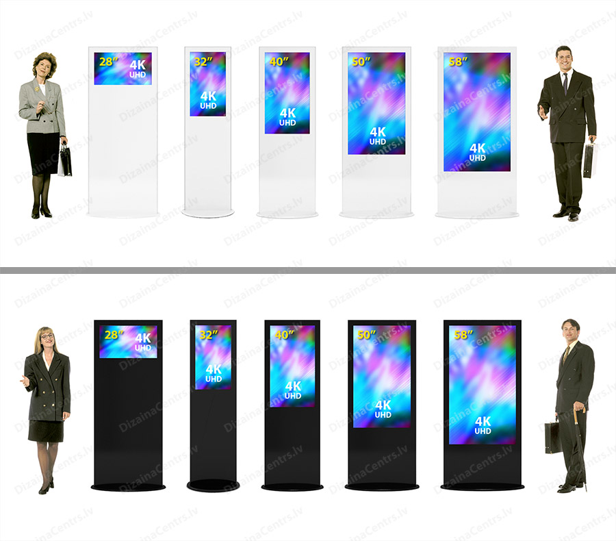 Digitalie reklamas stendi 28 32 40 50 58 4K Skarienjutigie touch Video piloni 2023