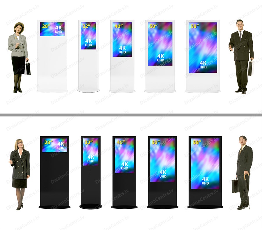 Digitālie reklāmas stendi 2023 Digitalie reklamas stendi 28 32 40 50 58 4K Skarienjutigie touch Video piloni 2023