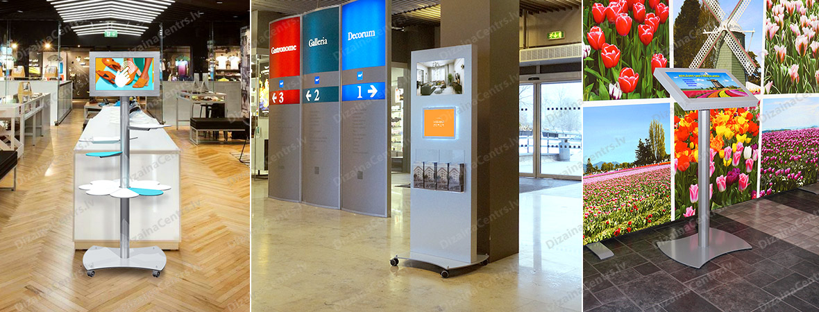 Skarienjutigie ekrani touch stendi kioski piloni Digitalais dizains reklama 2022