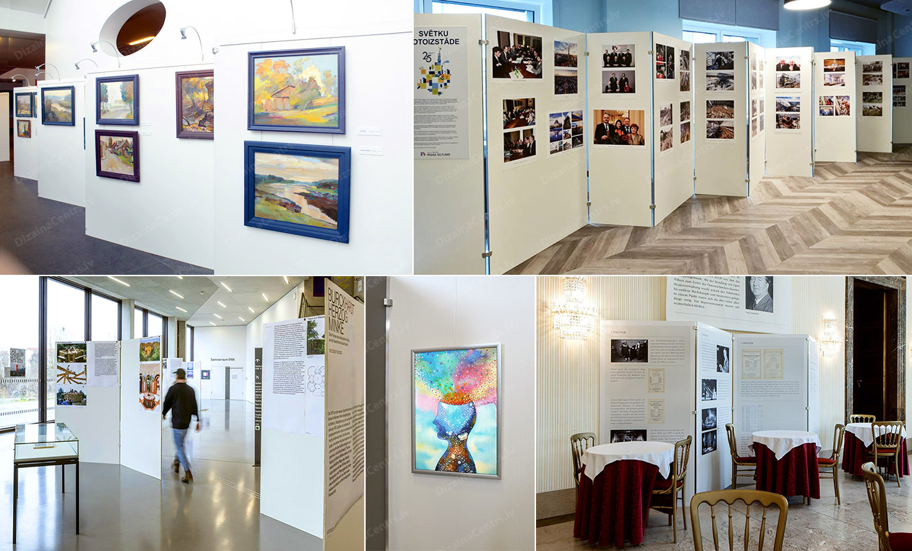 Izstāžu Ekspozīcijas 2025 Mobilas izstazu sienas saliekamas Foldable exhibition hanging walls Vistavocnie stenki 2025
