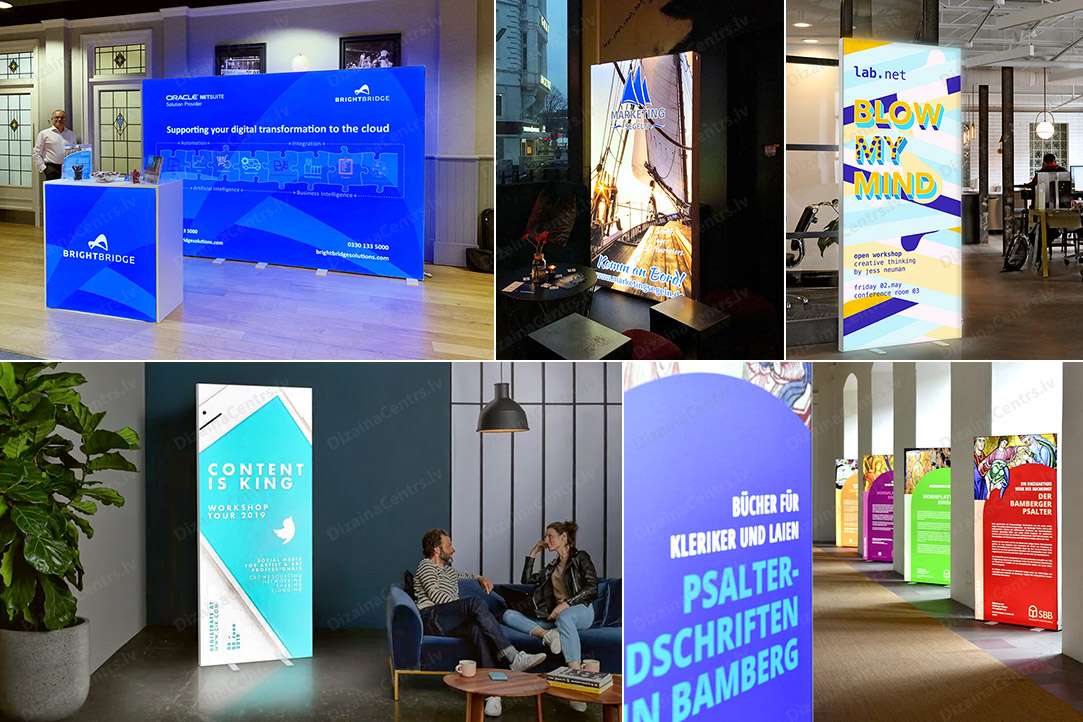 Prezentaciju Reklamas Stendi Gaismas Mobilnie Svetovie Advertising Lightboxes 2025