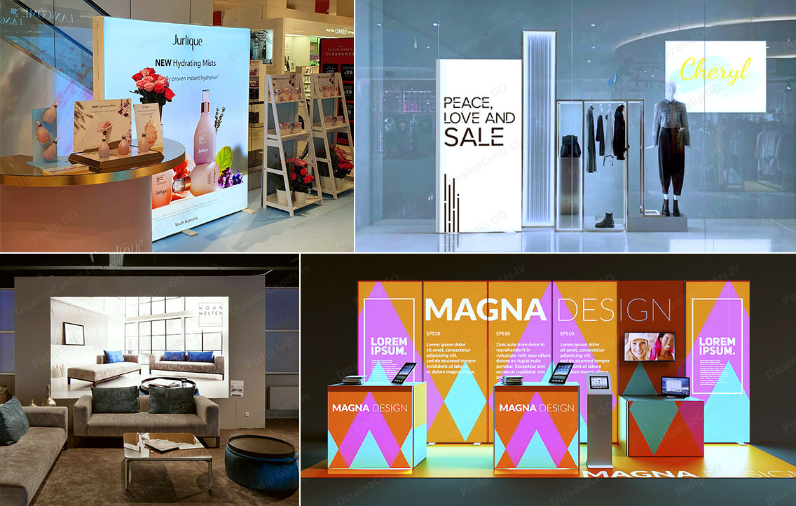 Reklamas stendi gaismas Dizains Veikalu mobilie Skatlogu akciju Gaismas stendi Izstazu noformejums Gaismas kastes 2025