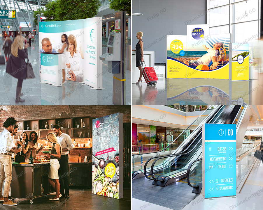 Stendi Prezentaciju Reklamas Gaismas Banneri Saliekami Mobili 2025