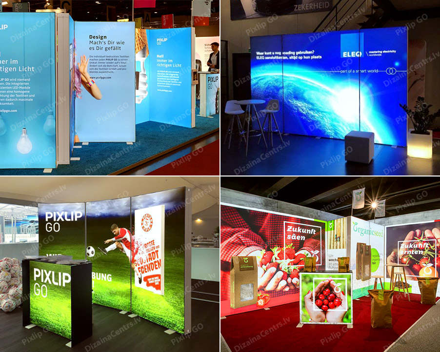 Reklamas Stendi Mobili Saliekami Izstazu Gaismas Piloni Sienas 2025