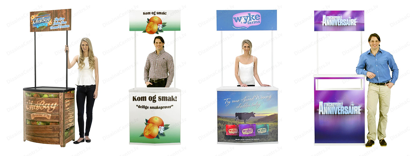 Reklāmas Stendi Letes 2025 Degustaciju prezentaciju letes saliekami parnesajami reklamas galdini logo plaksne 2025