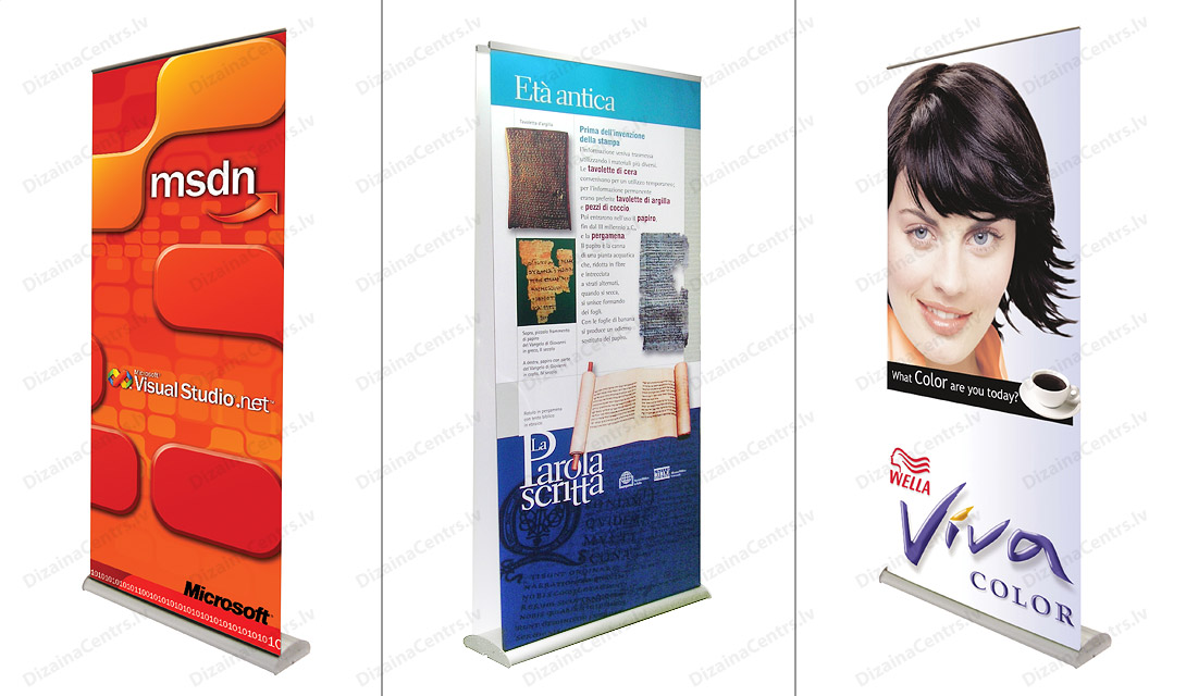 Roll Up Stendi 2025 Roll Up Stendi 1 puseji 2 puseji 0,85 1x2,15 Digitala druka 2025