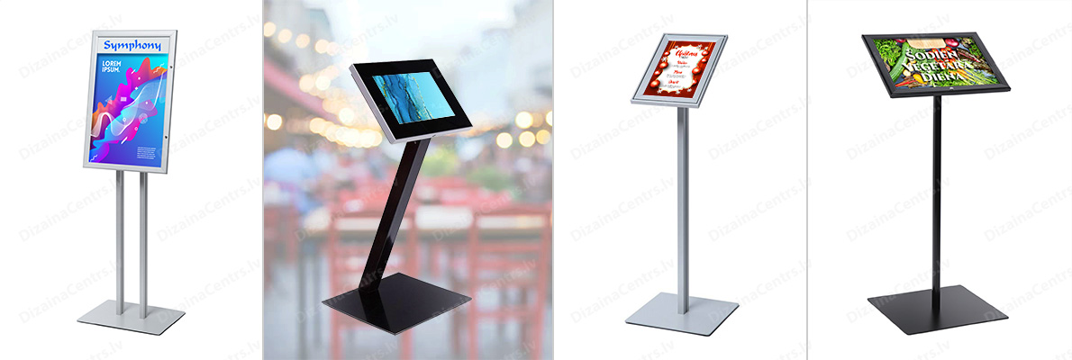 Informacijas stendi edienkarsu stativi LED gaismas A4 A3 A2 Stoyki menju svetovye Menu stands illuminated 2025